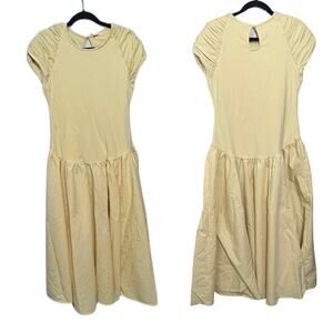 NEW Free People Afternoon Elegance Midi Dress Butter Yellow Large Fairy Dainty